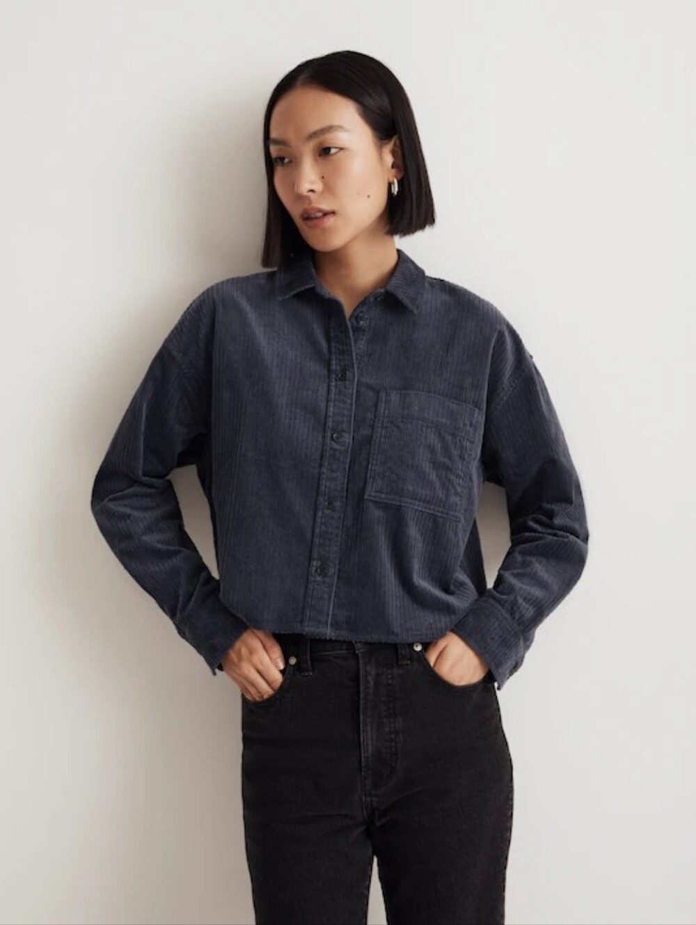 Madewell Corduroy Button Down Shacket Nighttime Blue Size Large